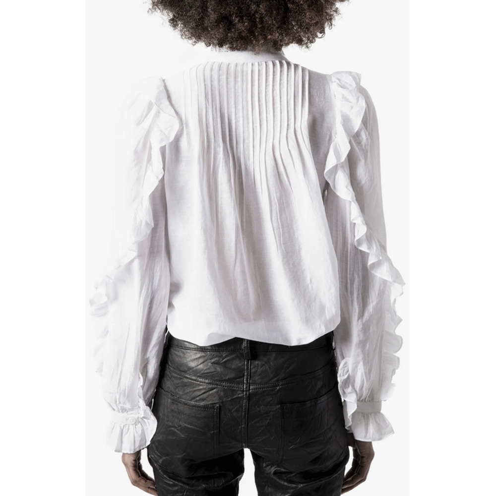 Zadig & Voltaire Women Timmy Tomboy Pleated Ruffled Top White Size XS - Picture 3 of 5